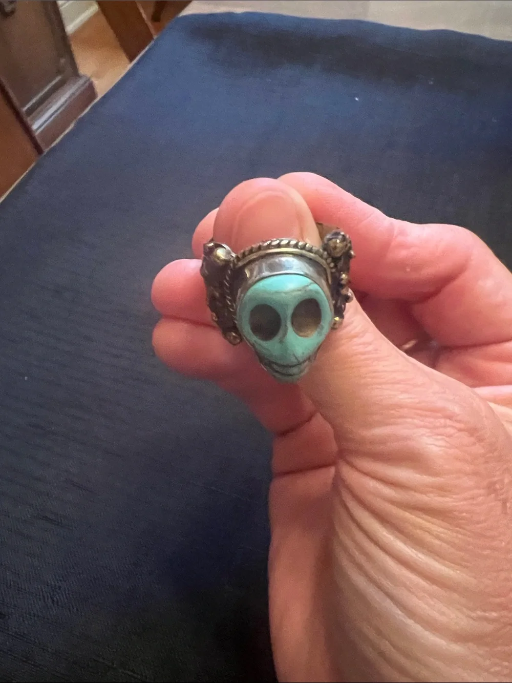 Turquoise Skull Silver Ring - Men’s Jewelry